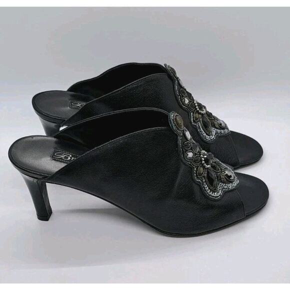 Brighton Ranae Boho Slip On Pumps High Heels 9M Black Leather Embellished Sequin - Picture 4 of 11